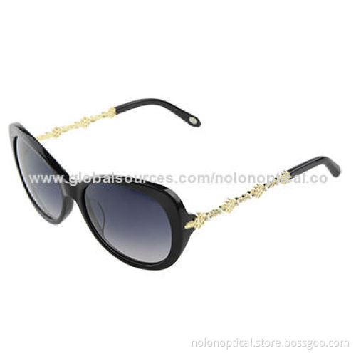 Cat eye fashion acetate sunglasses with metal decoration